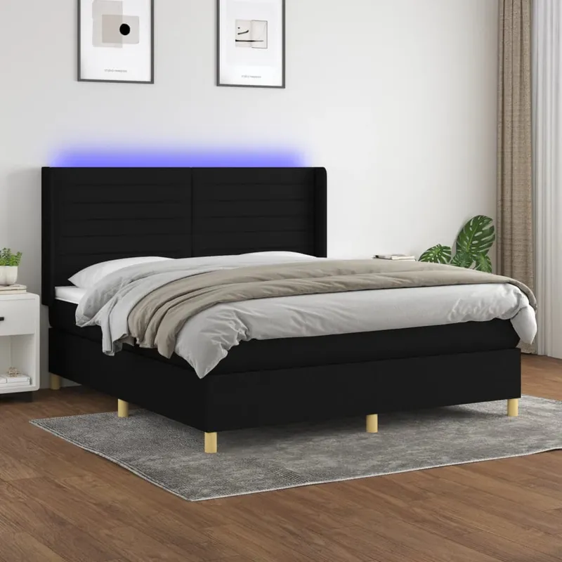 vidaXL Ramsäng med madrass & LED svart 160×200 cm tyg (#5762)