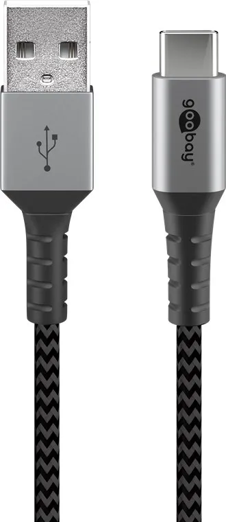 Goobay USB-C™ till USB-A textilkabel med metallkontakter 0,5 m elegant och extra robust anslutningskabel för enheter med USB-C™-port