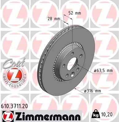 Bromsskiva ZIMMERMANN 610.3711.20