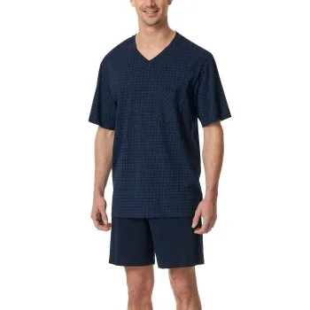 Schiesser Comfort Essentials V-Neck Short Pyjamas Mörkblå bomull 5XL Herr