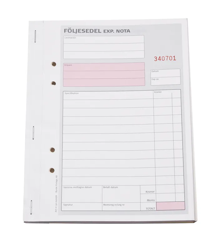 Följesedel A5 numrerade 3x 50 blad