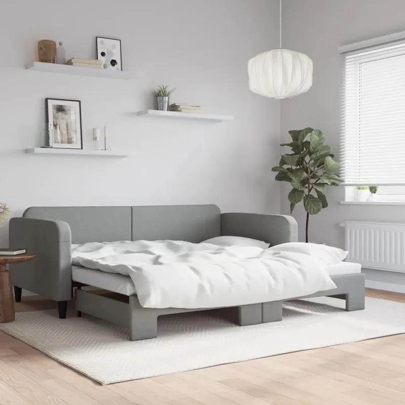 vidaXL Dagbädd utdragbar ljusgrå 100×190 cm tyg