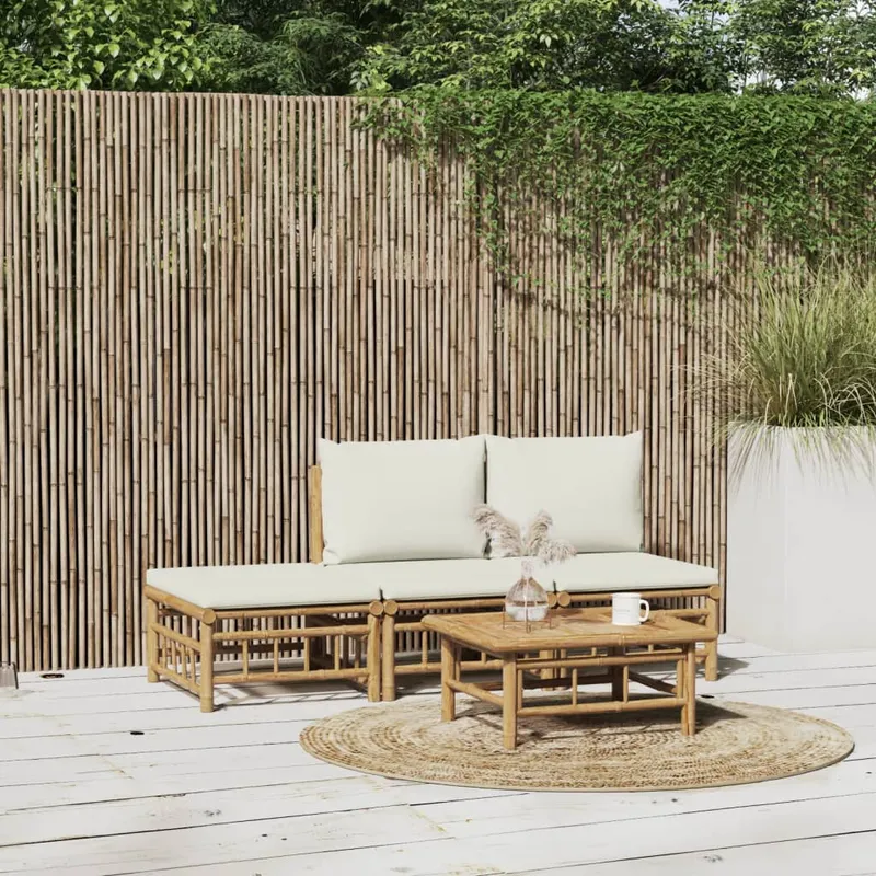vidaXL Loungegrupp 4 delar gräddvita dynor bambu (#5318)