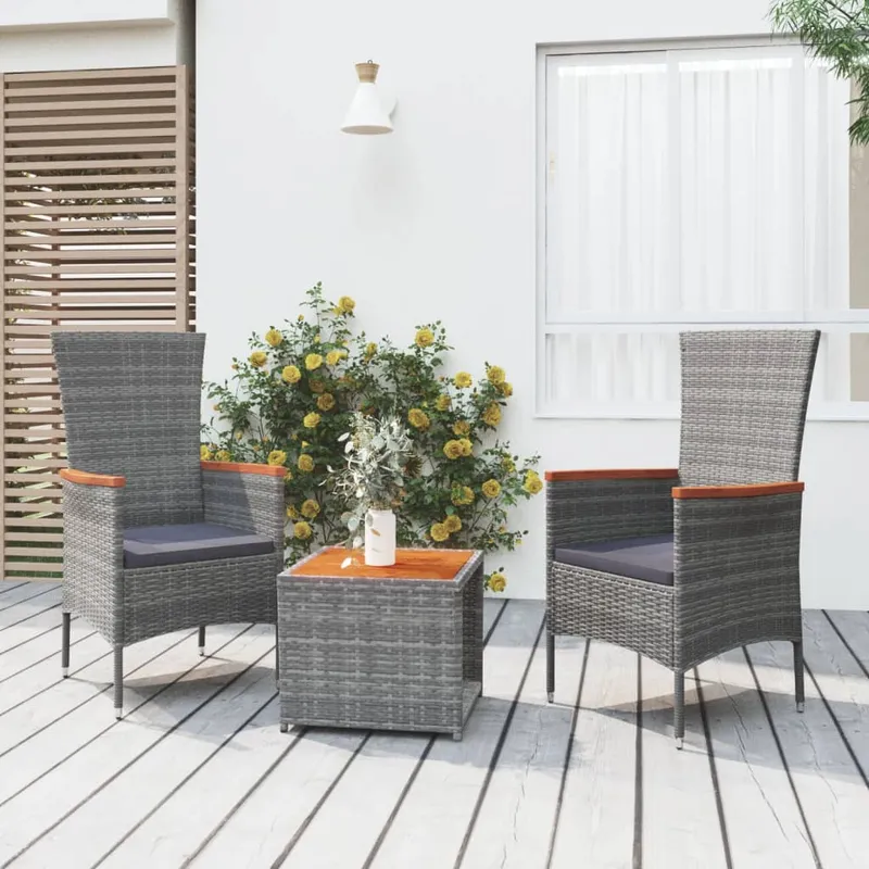 vidaXL Loungegrupp för trädgården 3 delar grå konstrotting&akacia (#1168)