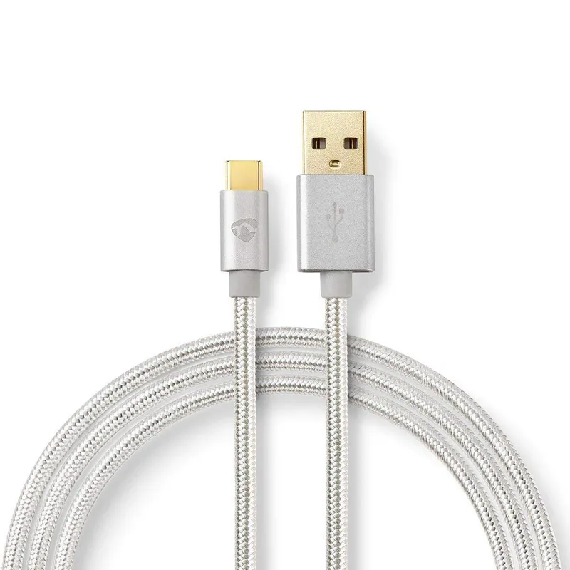 USB-kabel | USB 2.0 | USB-A Hane | USB-C™ Hane | 15 W | 480 Mbps | Guldplaterad | 1.00 m | Rund | Flätad / Nylon | Aluminium | K