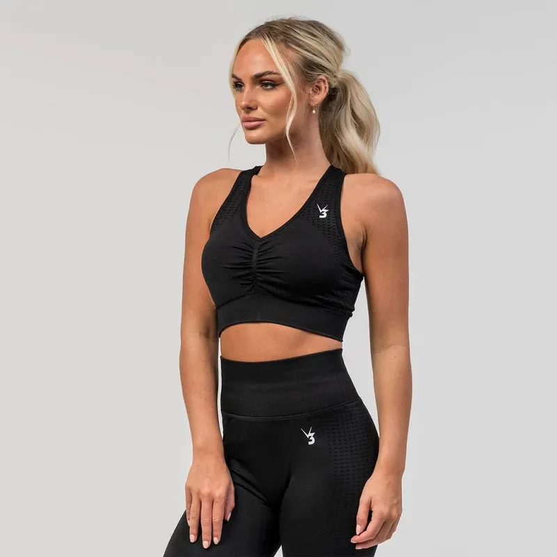 V3 Apparel Empower Seamless Scrunch Sports Bra - Black - Small - Kvinnor