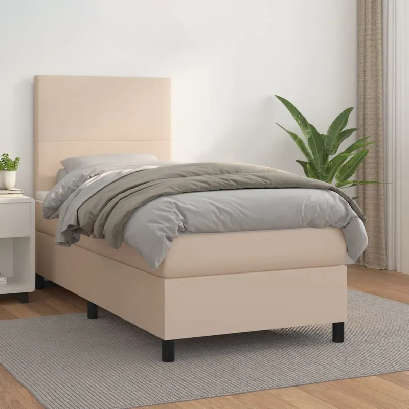 vidaXL Ramsäng med bäddmadrass cappuccino 90×190 cm konstläder (#3641)