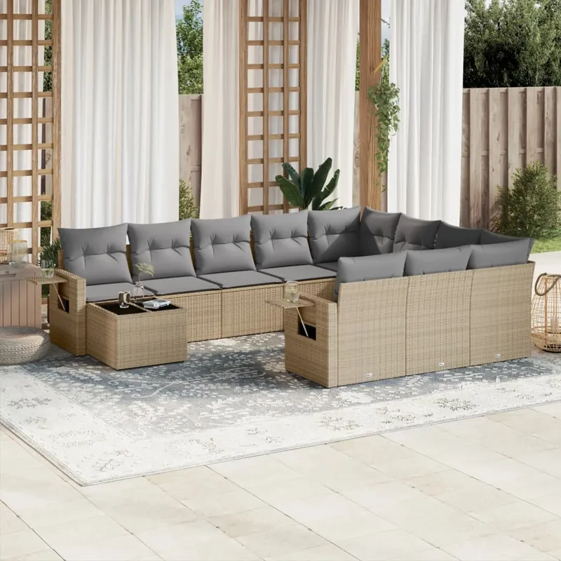 vidaXL Loungegrupp för trädgården m. dynor 11 delar beige konstrotting (#0803)