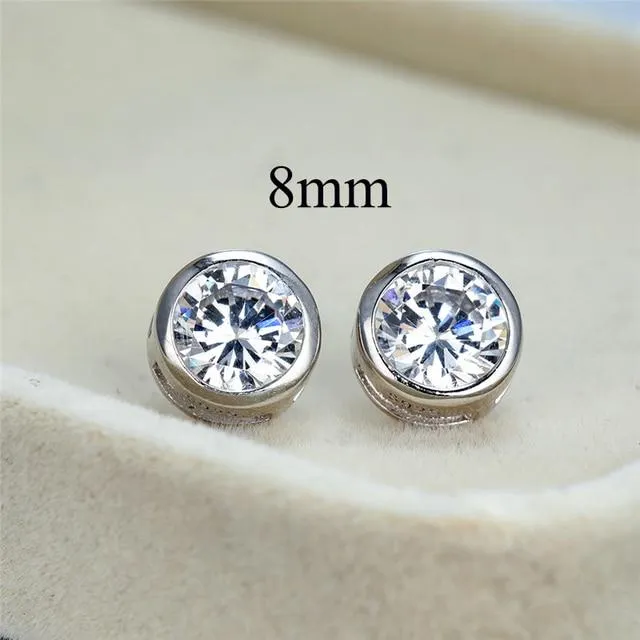 925 Sterling Sølv Ørestikker Dame Bryllupssmykker Forlovelsesøredobber 6/7/8mm Runde Stener
