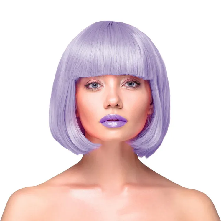 Party Wig Short Straight Purple Hair Peruk