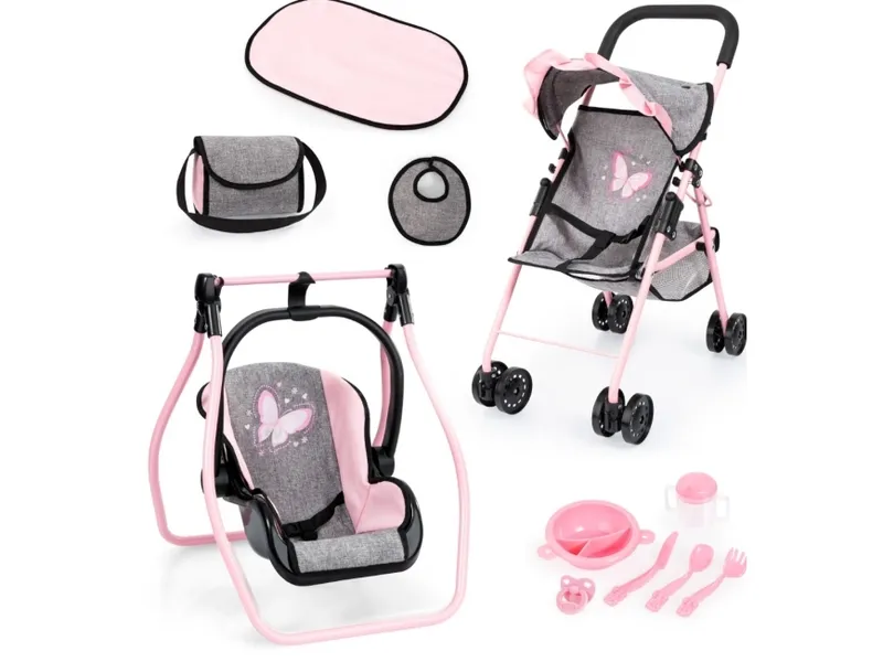 Bayer Design Buggy Klappvagn för dockor Megaset, grå/rosa
