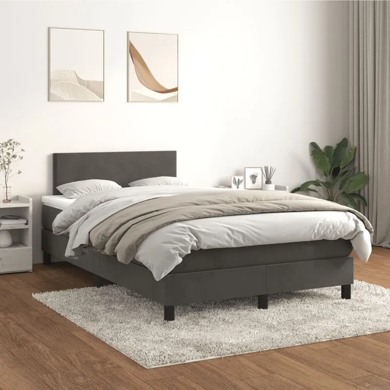 vidaXL Ramsäng med madrass mörkgrå 120×200 cm sammet