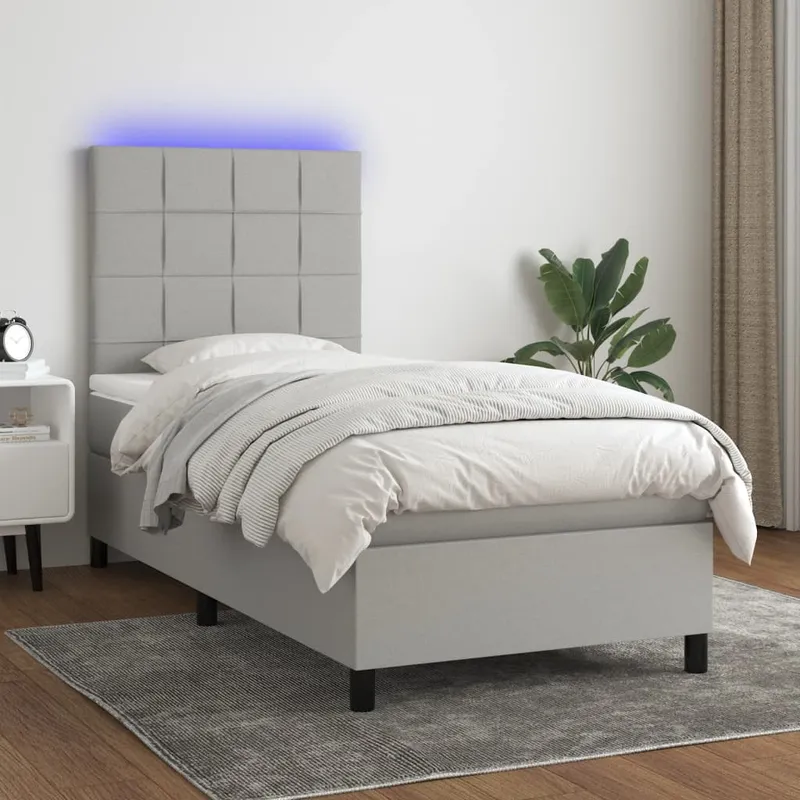 vidaXL Ramsäng med madrass & LED ljusgrå 90×200 cm tyg (#3697)