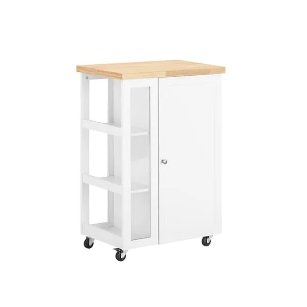 SoBuy Köksvagn med skåp - 3 Nivåer sidoförvaring & justerbara hyllor | Vit 60x40x90cm FKW75-WN