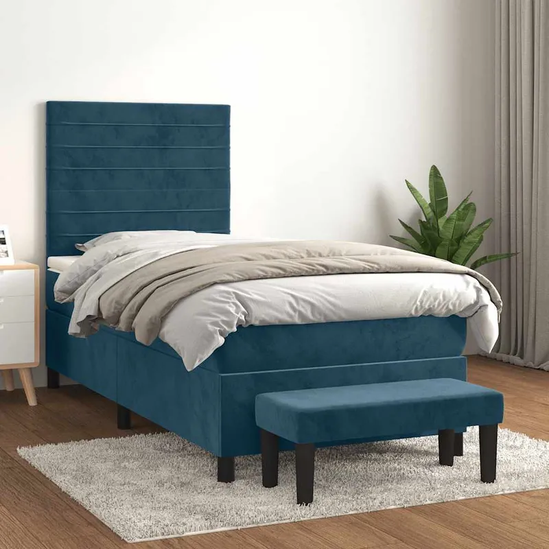 vidaXL Ramsäng med madrass mörkblå 90×190 cm sammet (#8897)