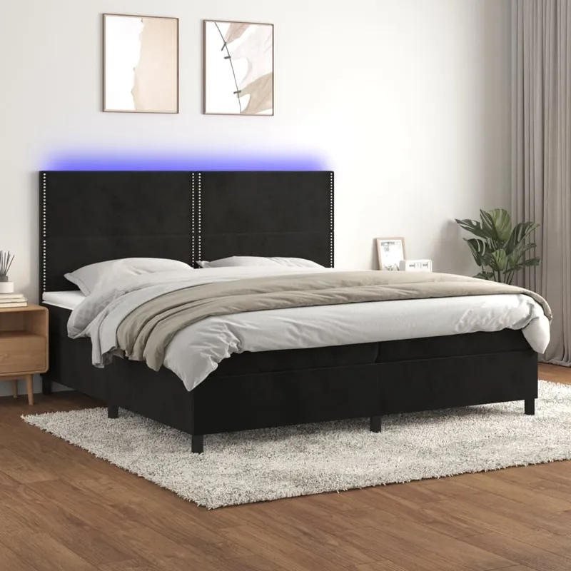 vidaXL Ramsäng med madrass & LED svart 200×200 cm sammet (#6093)