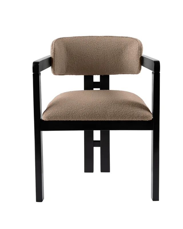 NORDVÄRK Mistral matstol, med armstöd - sand/beige polyester och svart bokträ