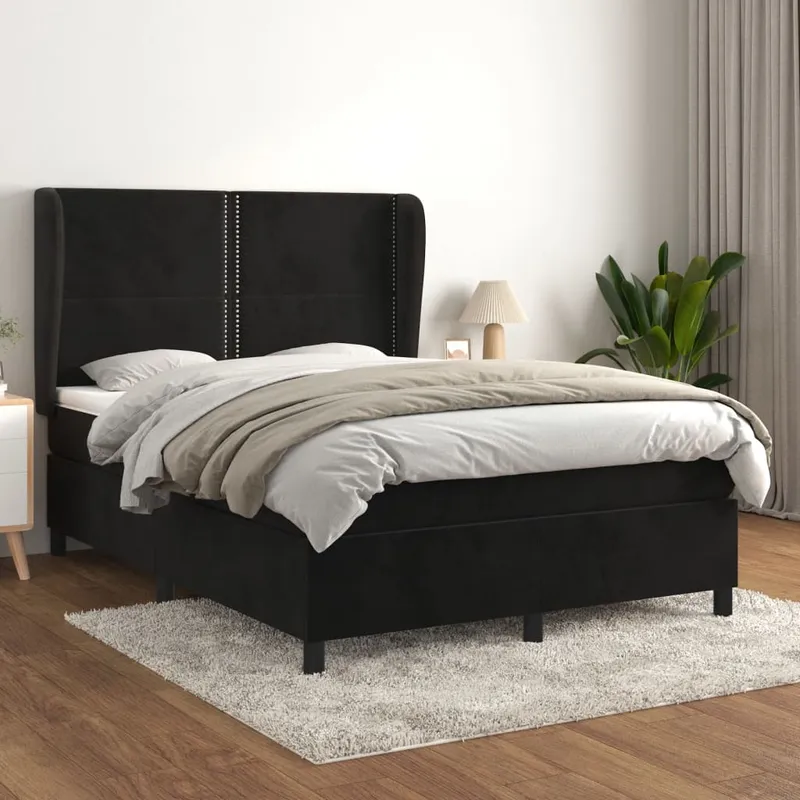 vidaXL Ramsäng med madrass svart 140×190 cm sammet (#0254)
