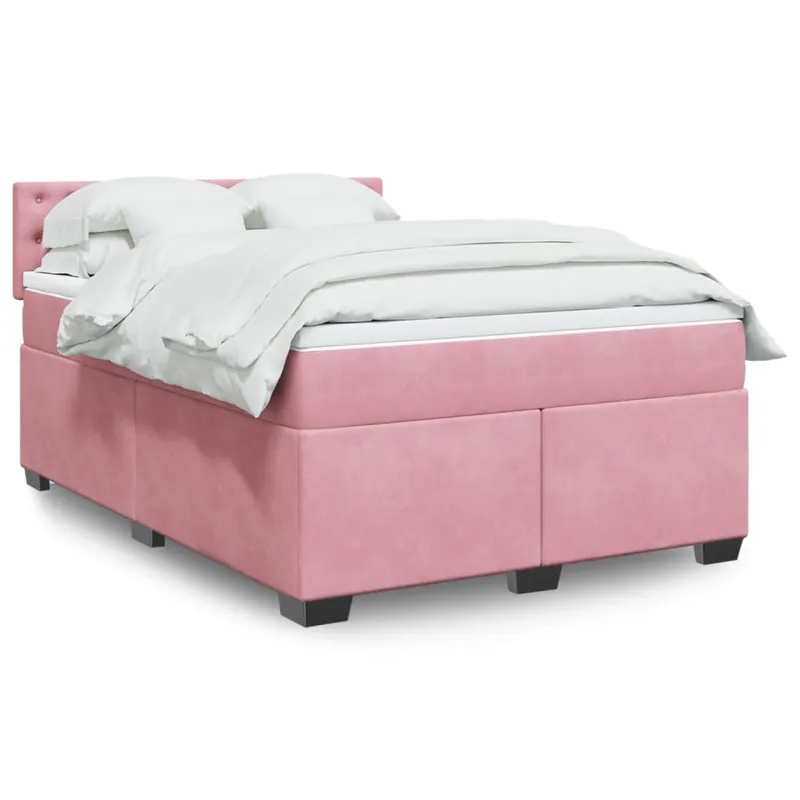 vidaXL Ramsäng med madrass rosa 140×200 cm sammet (#5295)