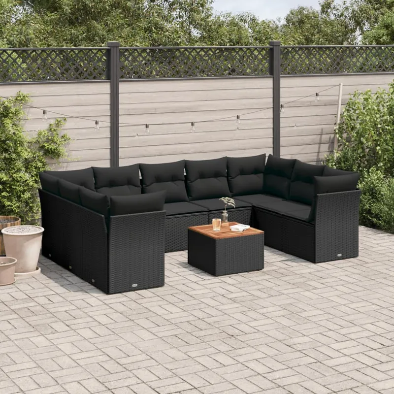 vidaXL Loungegrupp 10 delar med svarta dynor konstrotting (#6646)