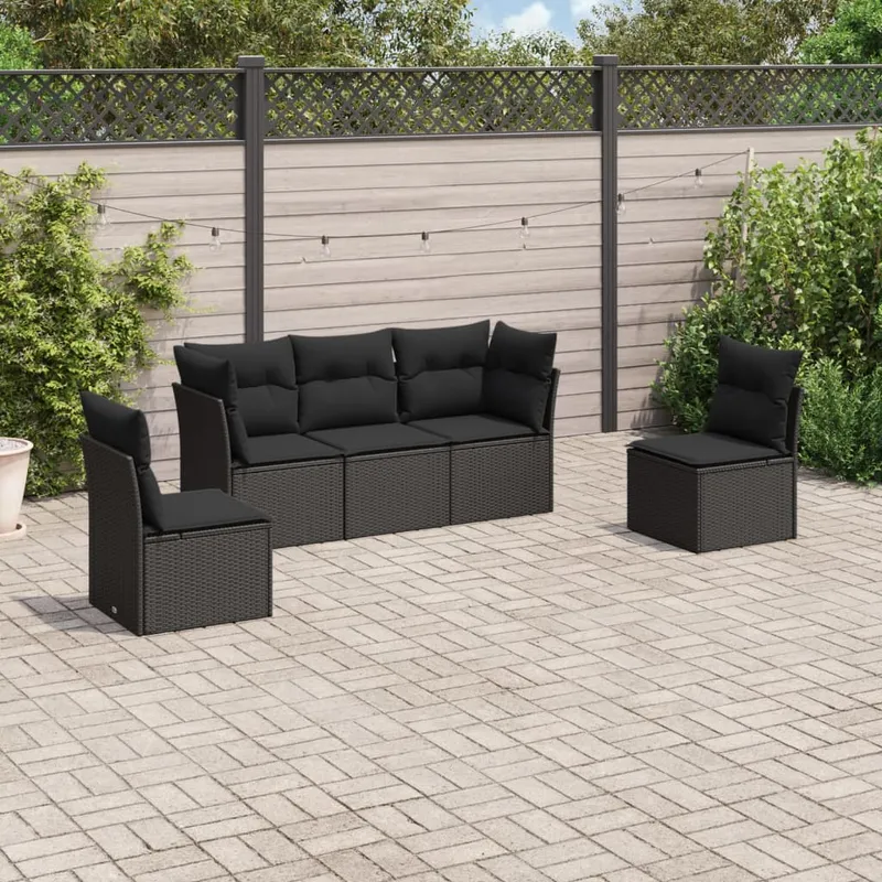vidaXL Loungegrupp för trädgården med dynor 5 delar svart konstrotting (#9460)