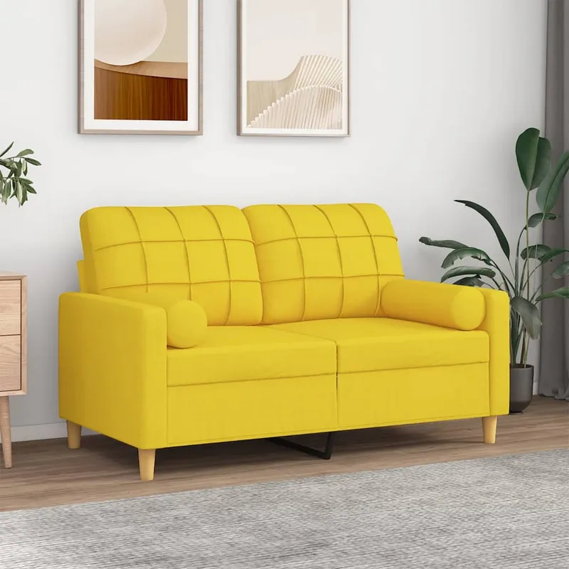 vidaXL 2-sits soffa med prydnadskuddar ljusgul 120 cm tyg (#7463)