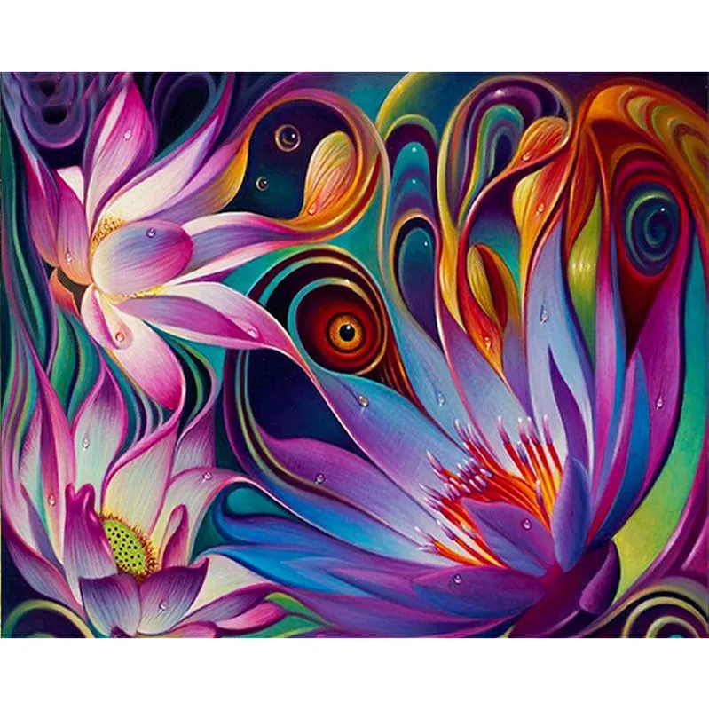 Strassmålning Kristall Abstrakt Lotus Heminredning DIY Diamantmålning 5D Korsstygn 20X30CM