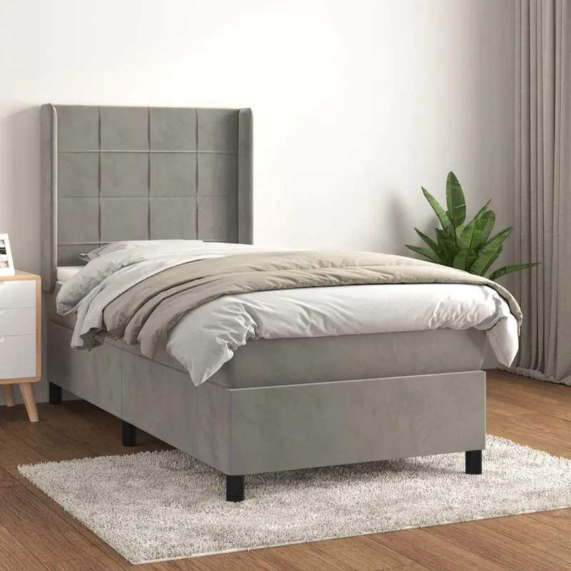 vidaXL Ramsäng med madrass ljusgrå 90×200 cm sammet (#4308)