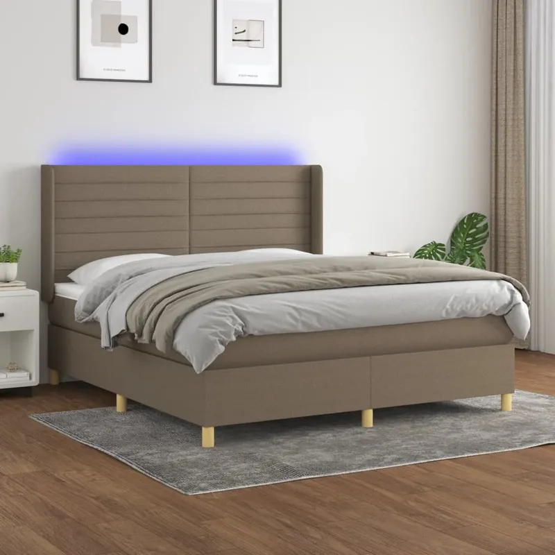 vidaXL Ramsäng med madrass & LED taupe 160×200 cm tyg (#5786)