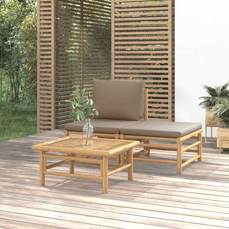 vidaXL Loungegrupp för trädgården 3 delar taupe dynor bambu (#5471)