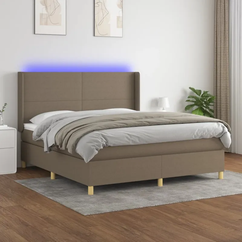vidaXL Ramsäng med madrass & LED taupe 160×200 cm tyg