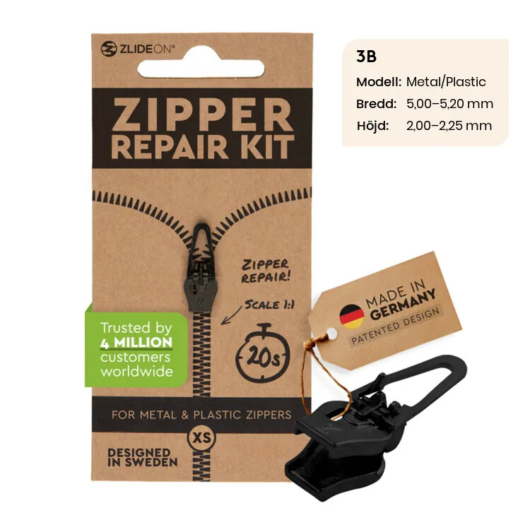 ZlideOn – löpare till dragkedjan, 3B Svart Metal/Plastic XS