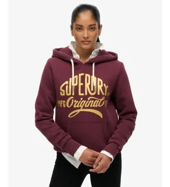 Superdry för kvinnor. W2012570A Huvtröja MFG Original Metallic, lila (M), Casual, Granat, Bomull