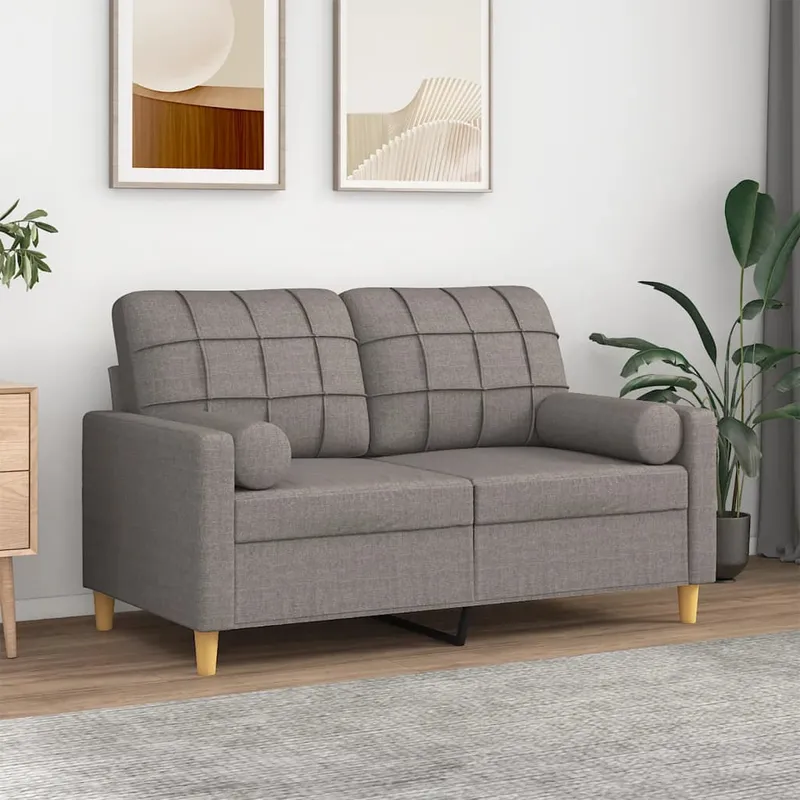 vidaXL 2-sits soffa med prydnadskuddar taupe 120 cm tyg (#7487)
