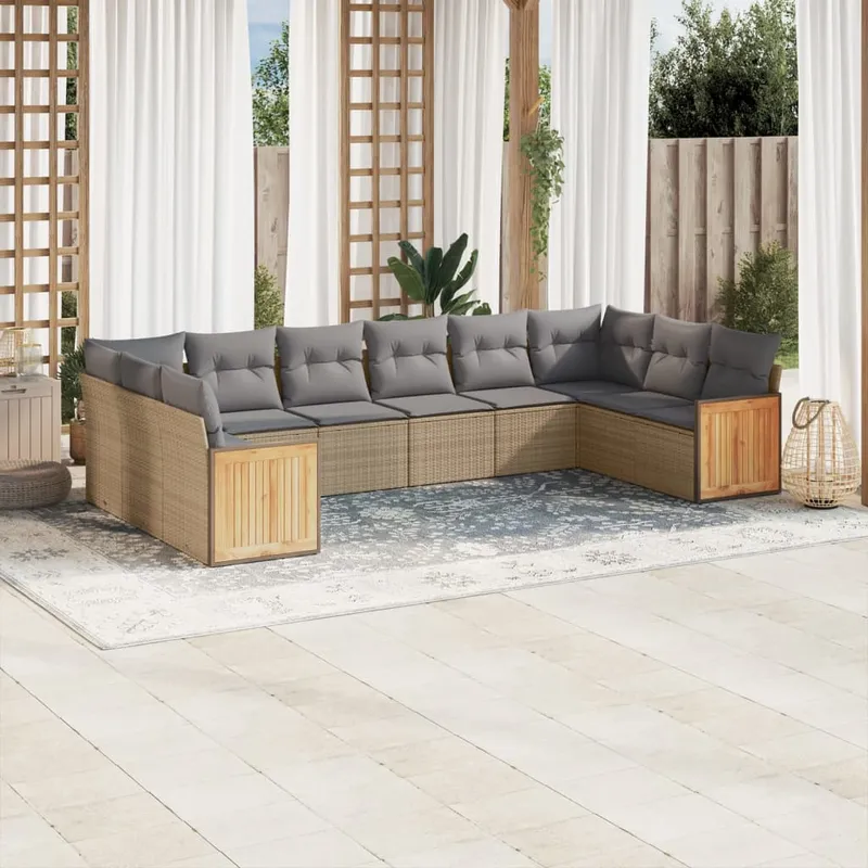 vidaXL Soffgrupp för trädgård med dynor 10 delar beige konstrotting (#9716)