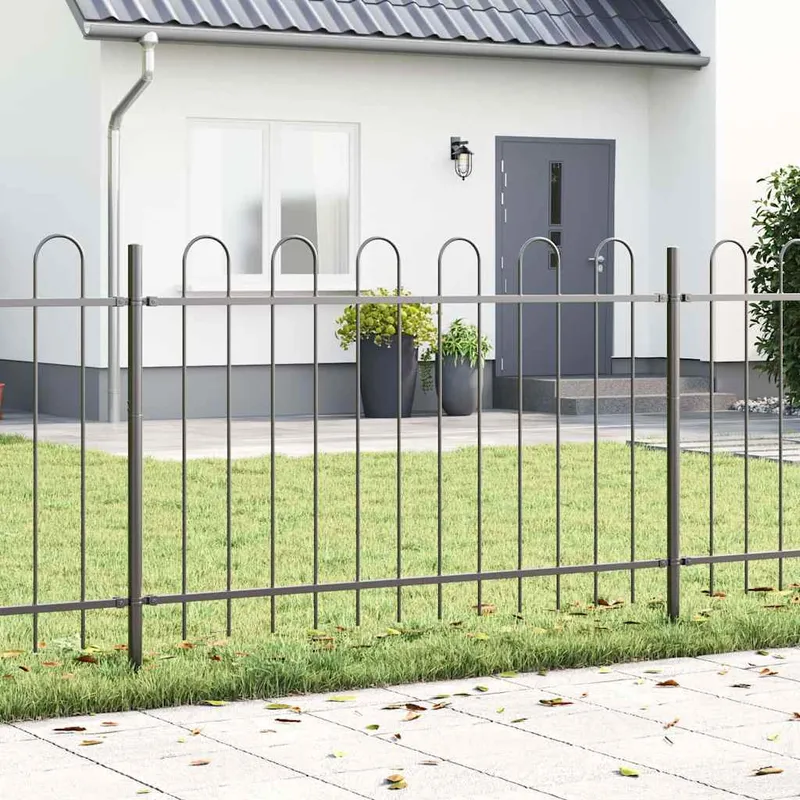 Trädgårdsstaket 3 st Grått 5,1 x 1,2 m Pulverlackerat Stål