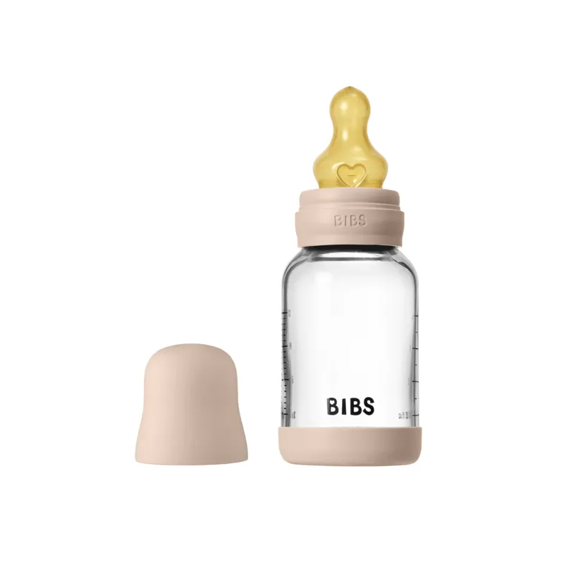 BIBS Glass Baby Bottle Round Latex Slow Flow Blush 120 ml