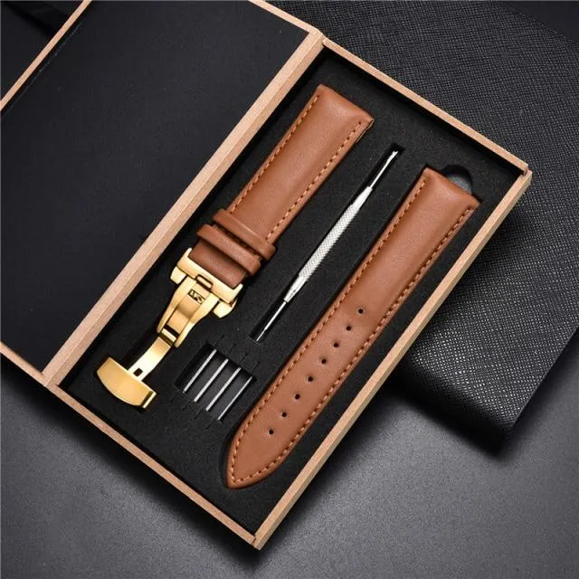 Klassiska klockarmband i mjukt läder Business-klockarmband med automatiskt spänne Träboxrem 18 mm 20 mm 22 mm 24 mm klockband 22mm (#4339)