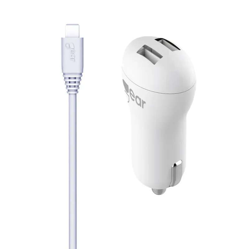 GEAR Laddare 12-24V 2xUSB 2.4A Vit MicroUSB Kabel Rund 1m
