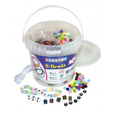 Bokstavspärlor & Plastpärlor i Hink 1000-p, Playbox