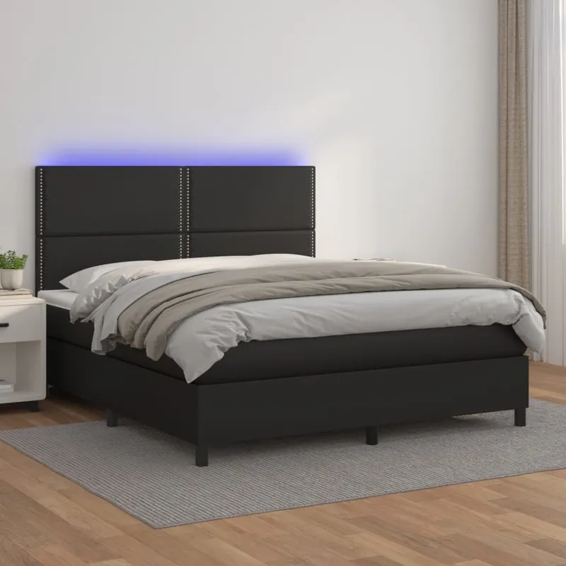 vidaXL Ramsäng med madrass & LED svart 180×200 cm konstläder (#4211)
