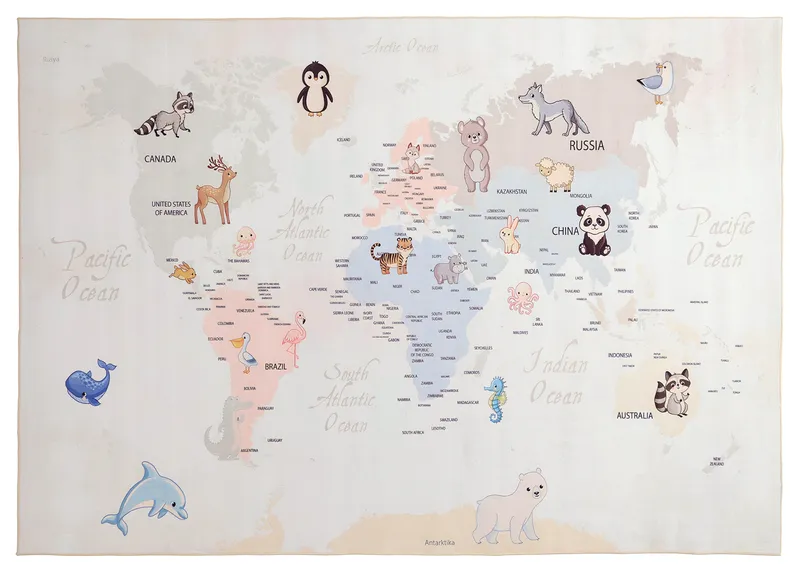 Barnmatta - Hopscotch Animals (vit) (Storlek: 120 x 170 cm)
