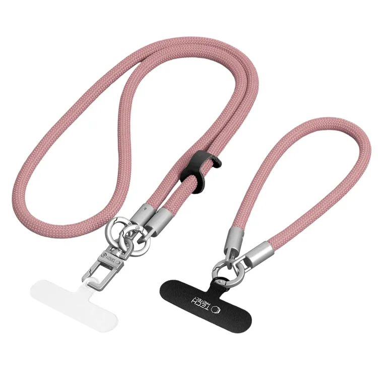 Tech-Protect C10S Crossbody Phone Lanyard (114 cm) + Wrist Lanyard (31 cm) - Pink-Titanium