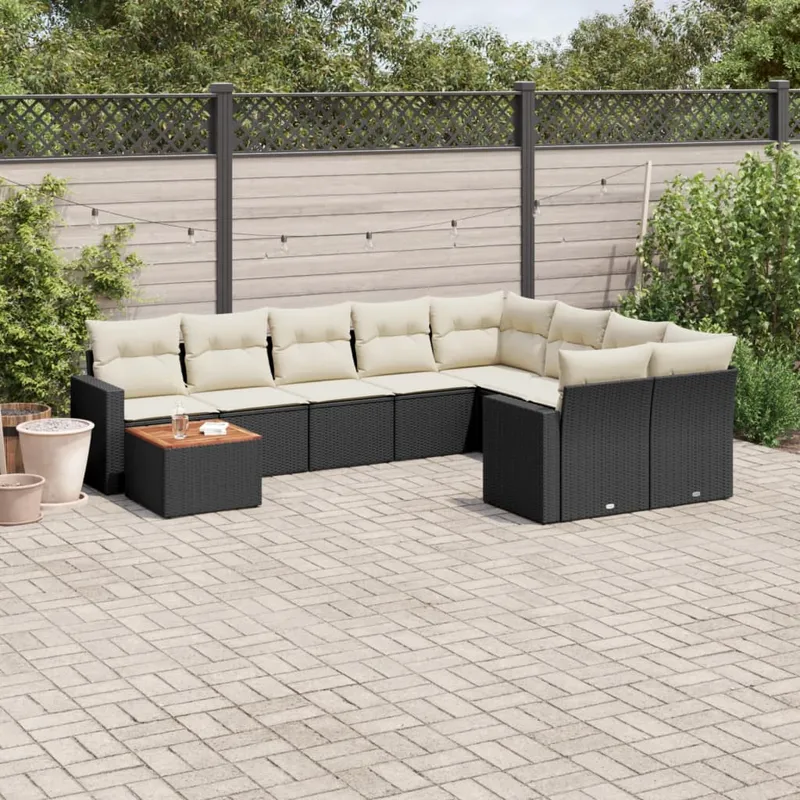 vidaXL Loungegrupp 10 delar med svarta dynor konstrotting (#1480)