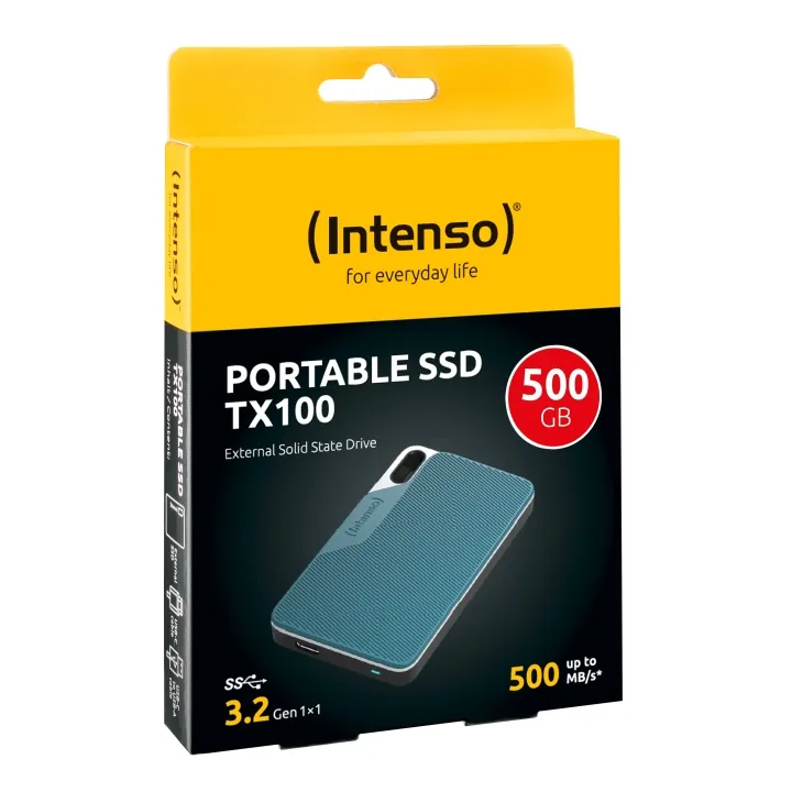 Intenso TX100 – SSD – 500 GB – extern (portabel) – USB 3.2 Gen 1×1 (USB-C kontakt) – gråblå