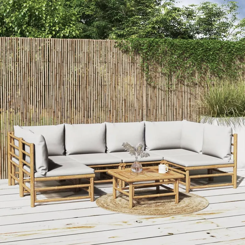 vidaXL Loungegrupp 7 delar ljusgråa dynor bambu (#4304)