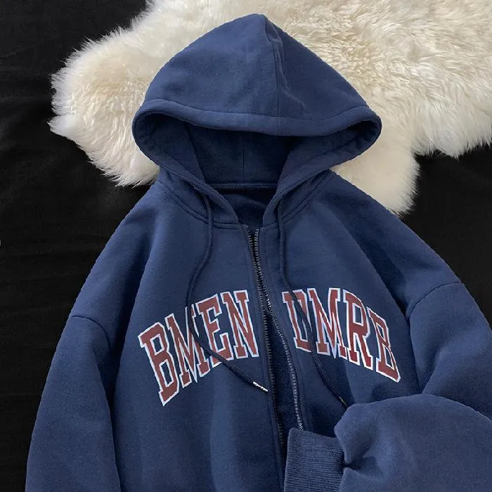 Fleece Fortykket Genser med Glidelås og Hette Dame Høst og Vinter Student Cardigan Topp Par Underdelskjorte Stor Størrelse Jakke Dame M