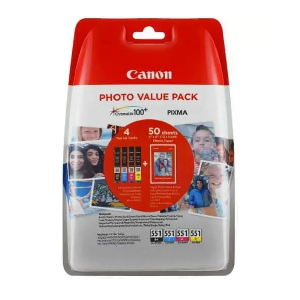 CANON Ink 6508B005 CLI-551 Multipack + Paper