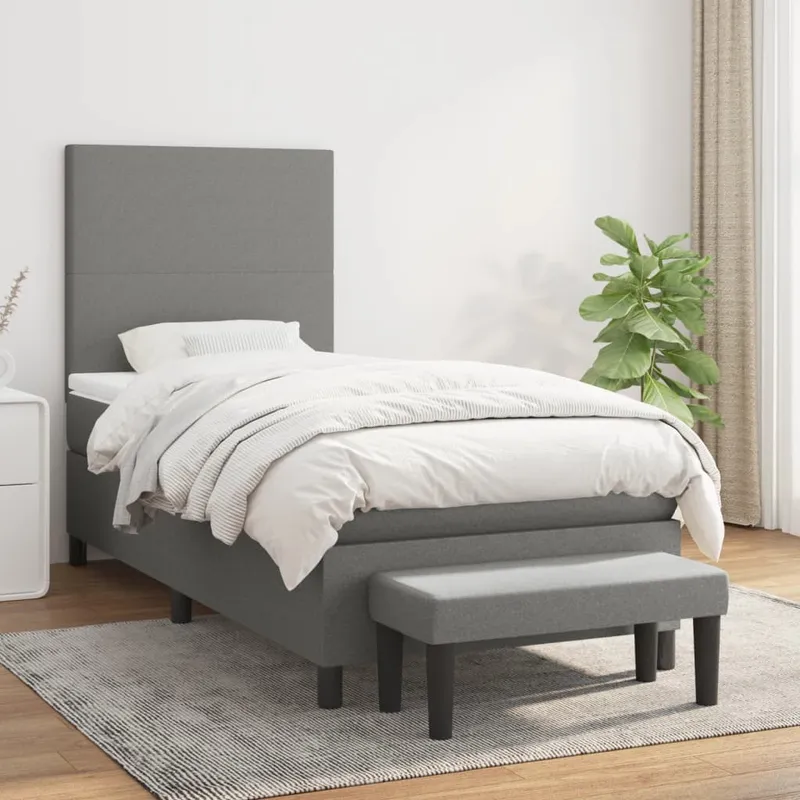 vidaXL Ramsäng med madrass mörkgrå 90×200 cm tyg (#2154)