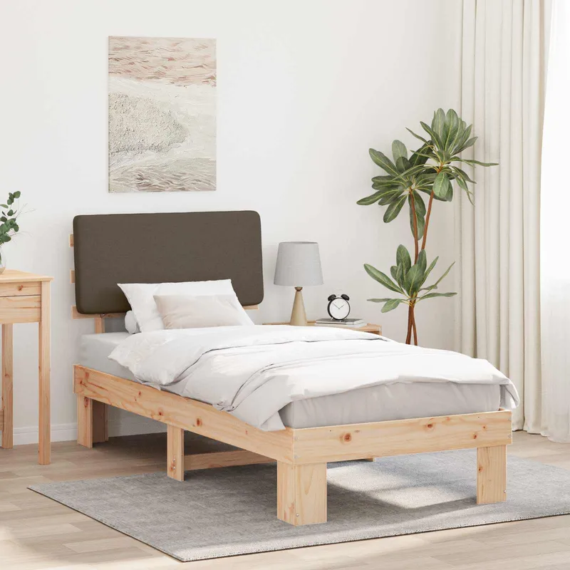 vidaXL Sängram med Klädd Huvudgavel Taupe 75 x 190 cm Massiv furu (#4182)